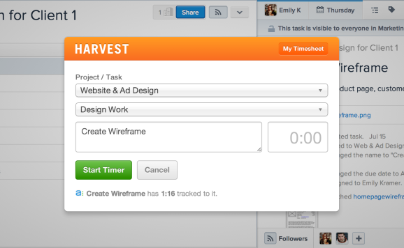 Harvest time tracking for Asana