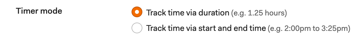 Harvest offers two timer modes: via duration, or via start and end time